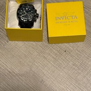 Invicta Black and Silver Watch with Yellow Box